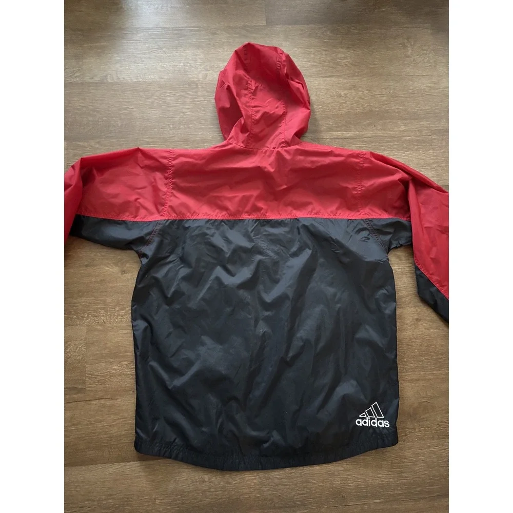 Adidas Boys XL Windbreaker Jacket Two-Tone Red/Black W/ Stripe‎ Track Warm Up